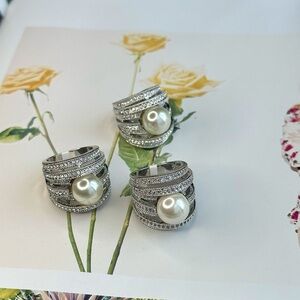 Mother of Pearl Stacker Cocktail Silver Ring